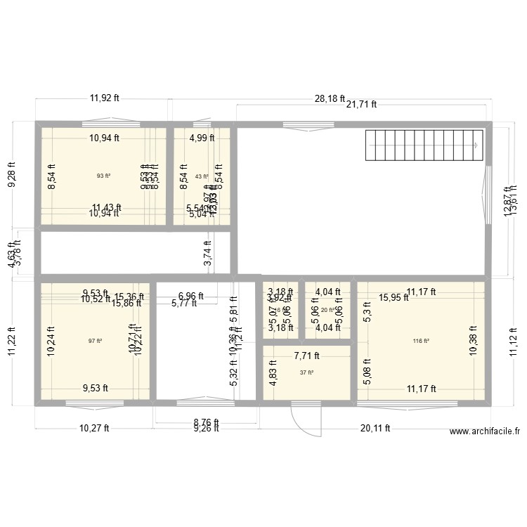 212 Bernard. Plan de 7 pièces et 39 m2