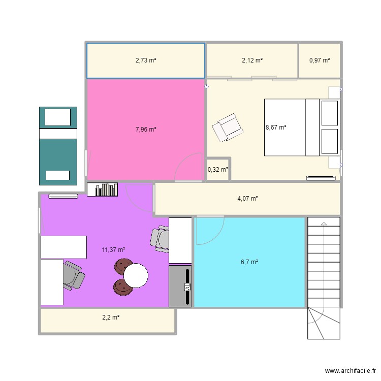 Chambre2. Plan de 10 pièces et 47 m2