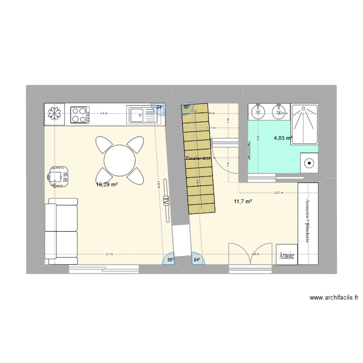 Choupeau 2. Plan de 3 pièces et 32 m2