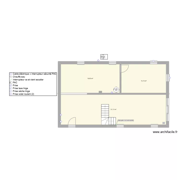 Plan electricit&eacute; sous sol. Plan de 3  et 72 m²
