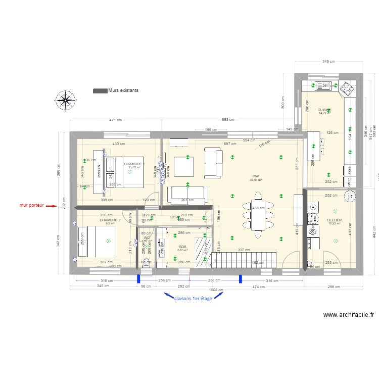 RENOVATION janvier 2024 sans bureau. Plan de 10 pièces et 140 m2