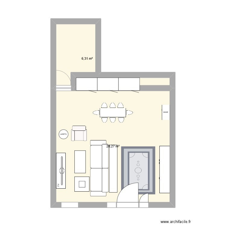 SALON SALLE A MANGER A. Plan de 2 pièces et 35 m2