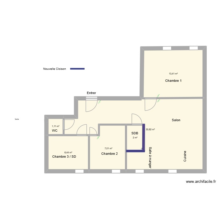 plan nouvelle cloison. Plan de 0 pièce et 0 m2