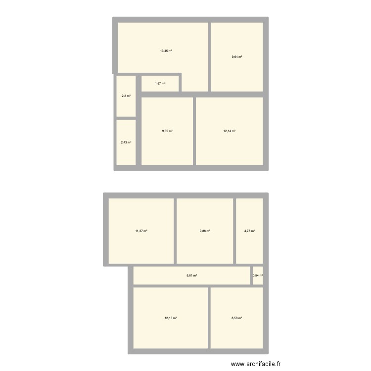 Desrats. Plan de 14 pièces et 104 m2