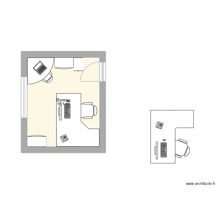 Bureau2. Plan de 1 pièce et 11 m2
