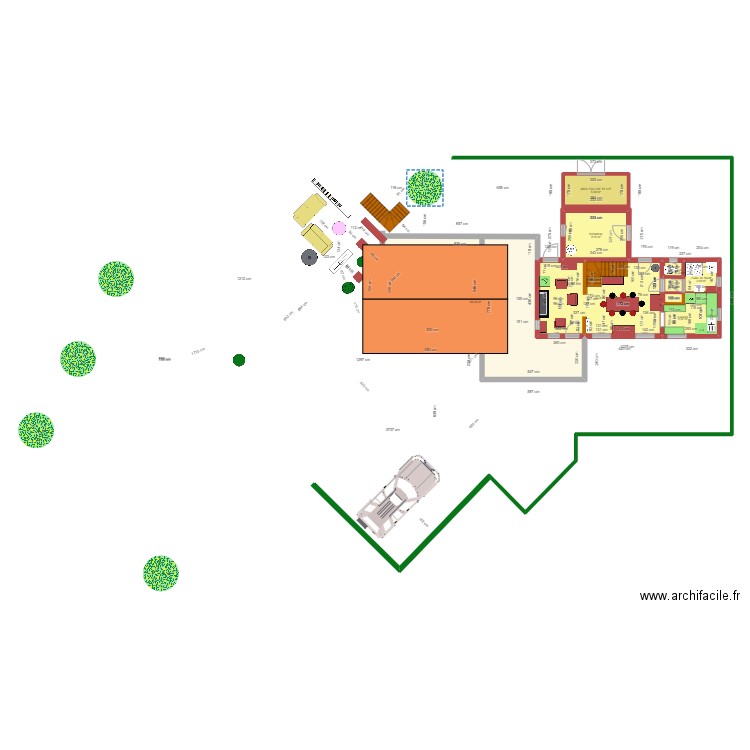 PLAN  EXTENSION AVEC SAS. Plan de 9 pièces et 108 m2