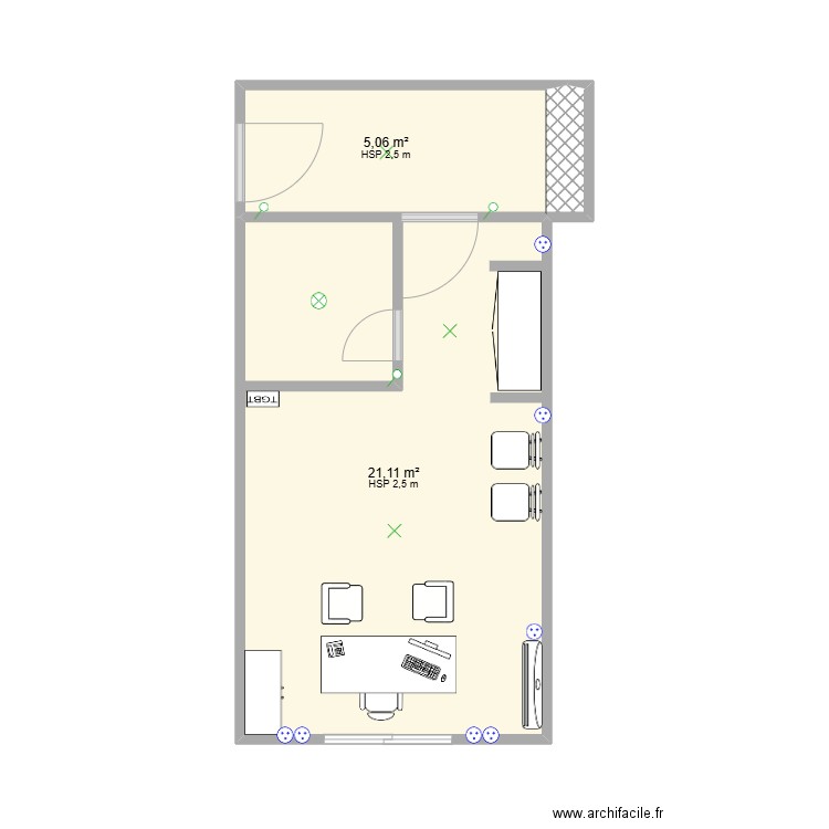 Meknes. Plan de 2 pièces et 26 m2