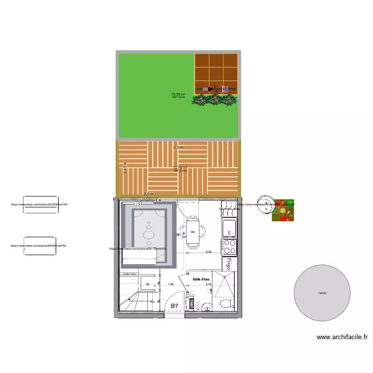 RDC. Plan de 2  et 33 m²