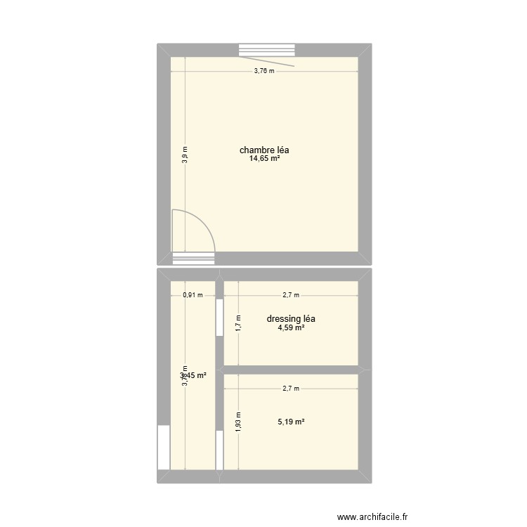 chambre léa. Plan de 4 pièces et 28 m2