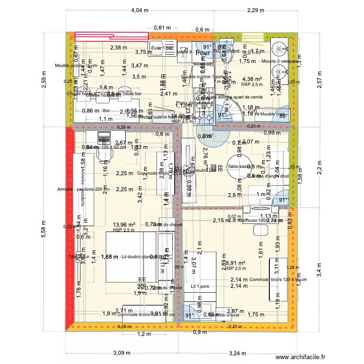 PLAN L&Eacute;A. Plan de 4  et 42 m²