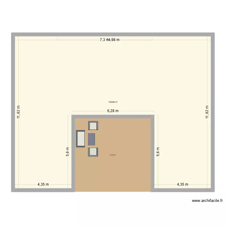 Maison container 6x20'' + 4x40''. Plan de 1 Pièce et 139 m² Maison container 6x20'' + 4x40''. Plan de 1 Pièce et 139 m²