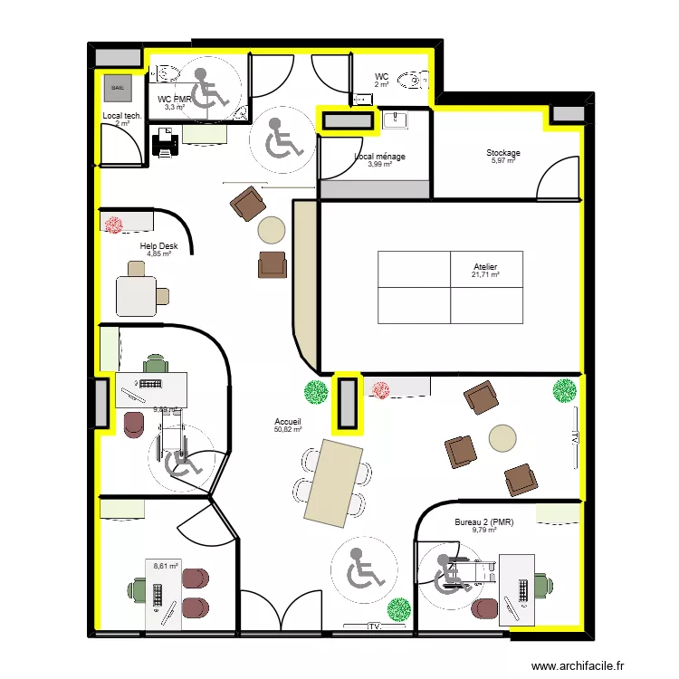 B&eacute;ziers nv local - v2. Plan de 20 pièces et 128 m²