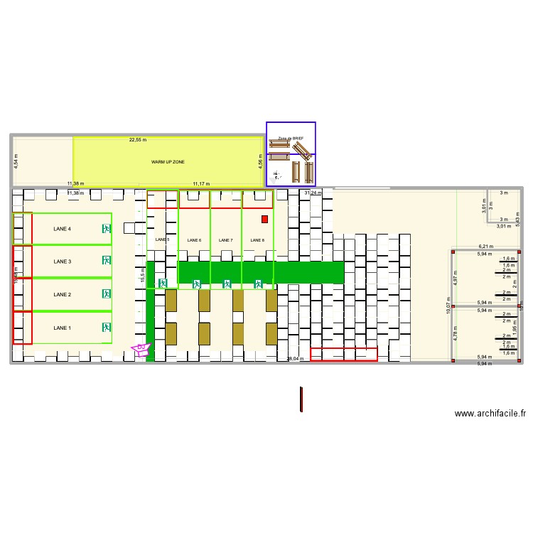 Disposition Le Mans Contest. Plan de 7 pièces et 808 m2