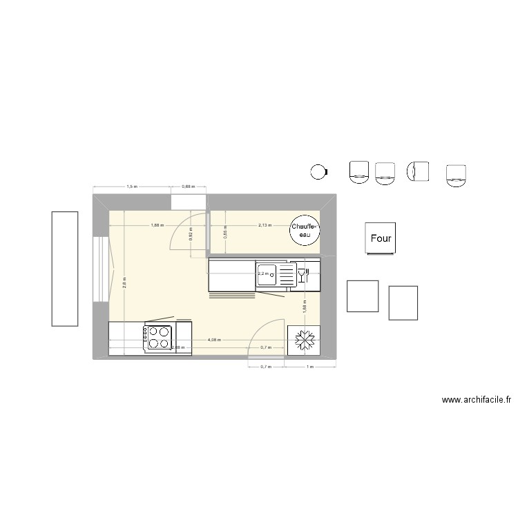 CUISINE. Plan de 2 pièces et 11 m2