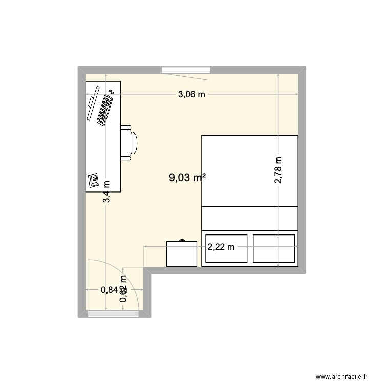 chambre Raph. Plan de 1 pièce et 9 m2