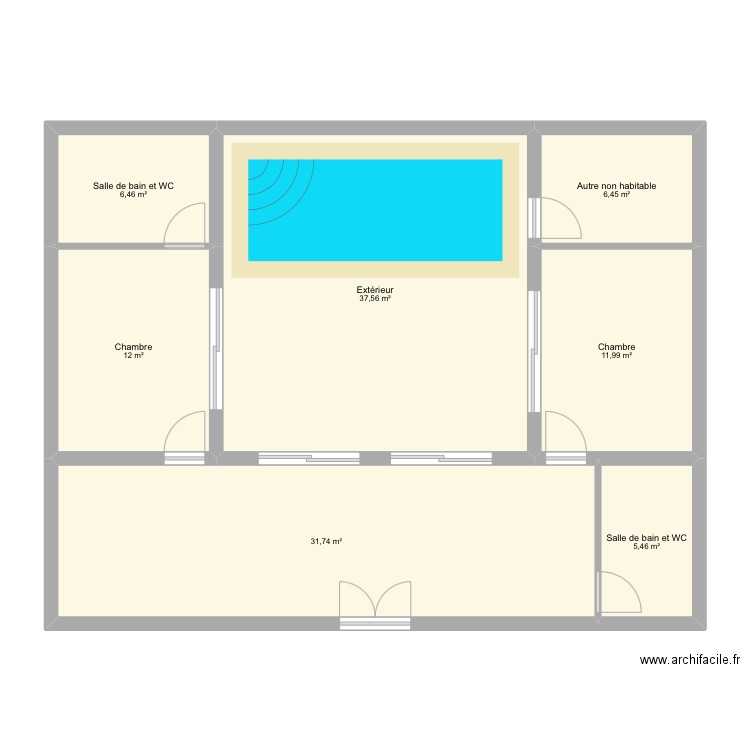 Maison Tunisie. Plan de 7 pièces et 112 m2
