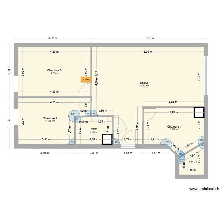 Lot 703. Plan de 6 pièces et 72 m2