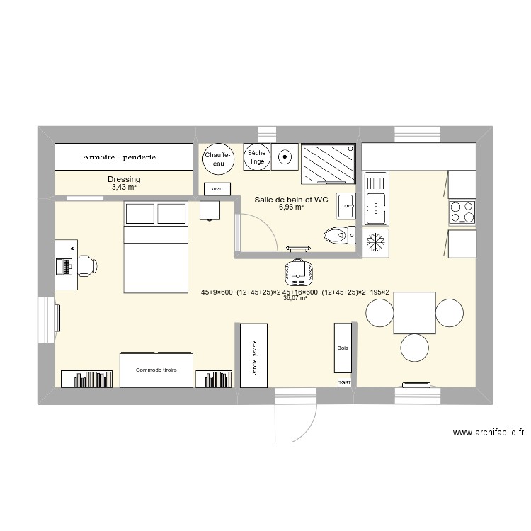 murbo1. Plan de 3 pièces et 46 m2
