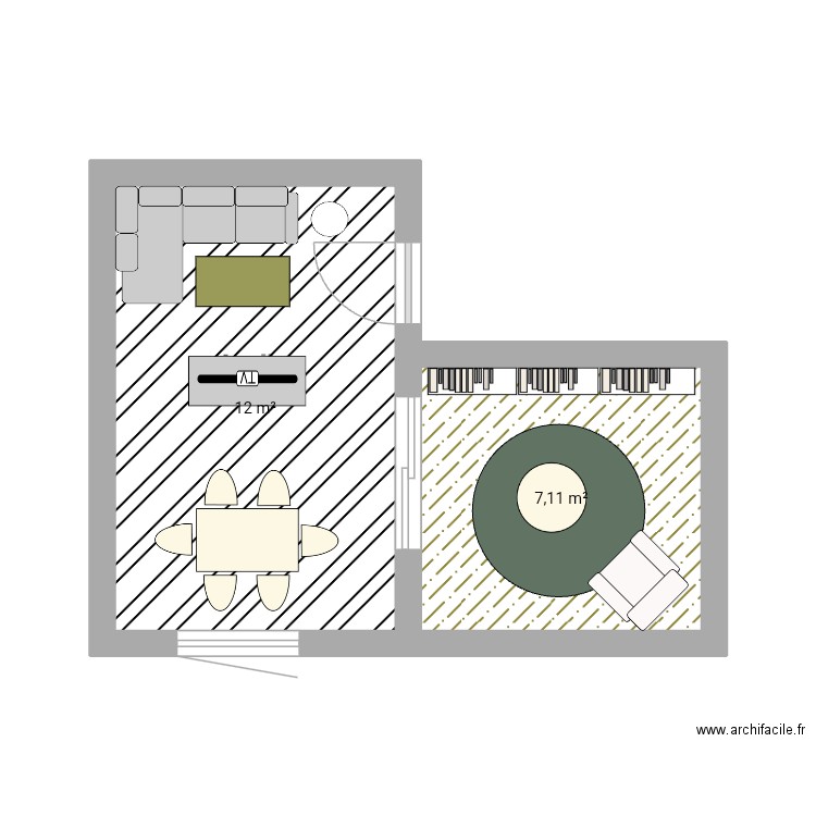 Salon de rêve. Plan de 2 pièces et 19 m2