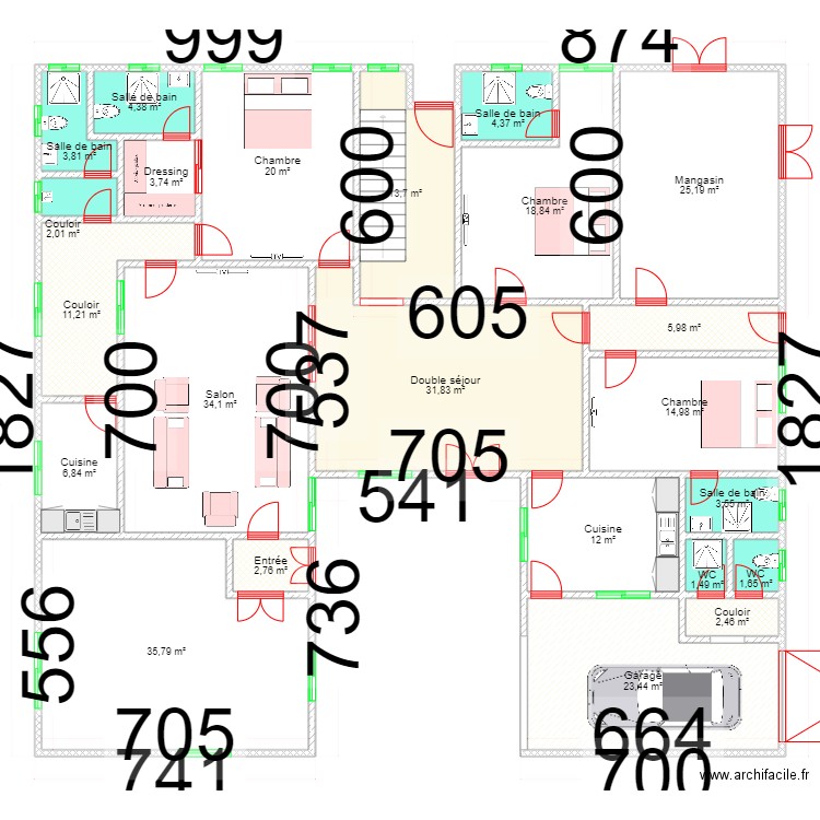 fall,fallou1. Plan de 52 pièces et 550 m2