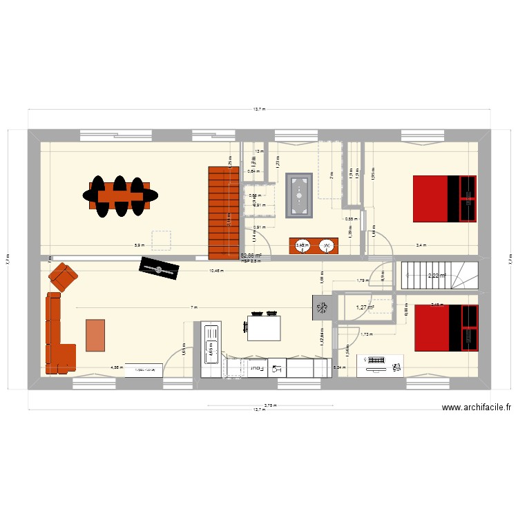 la musse. Plan de 3 pièces et 86 m2