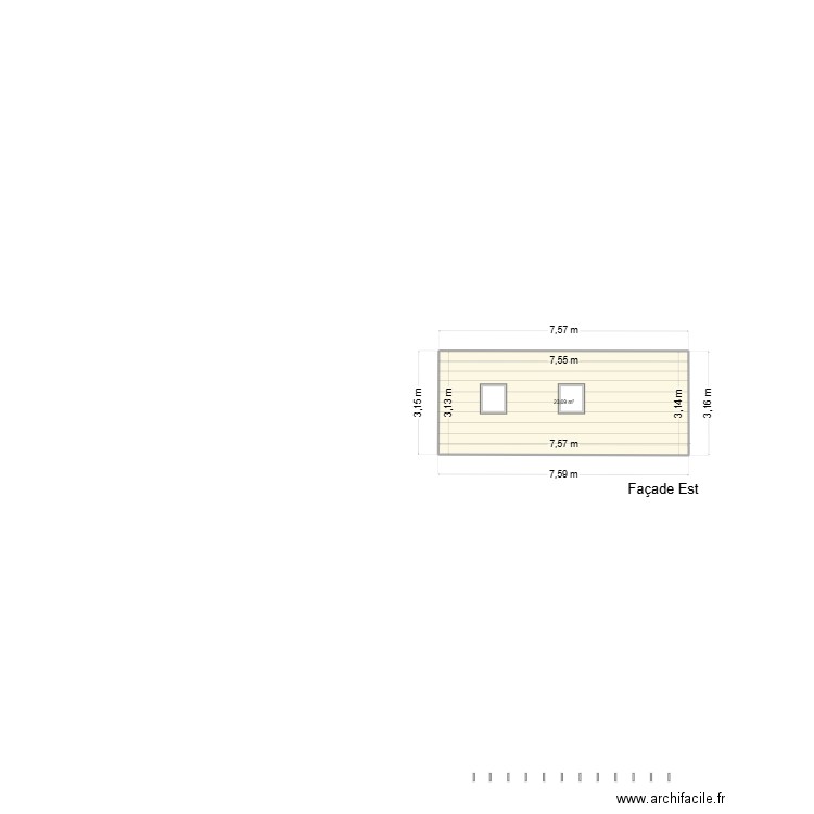 Plan fressines façade EST. Plan de 1 pièce et 24 m2