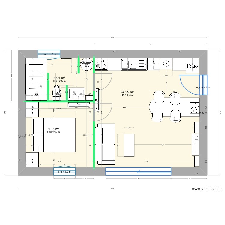 T2 - LA CADIERE - cloison intérieure modifie ind 2. Plan de 3 pièces et 40 m2