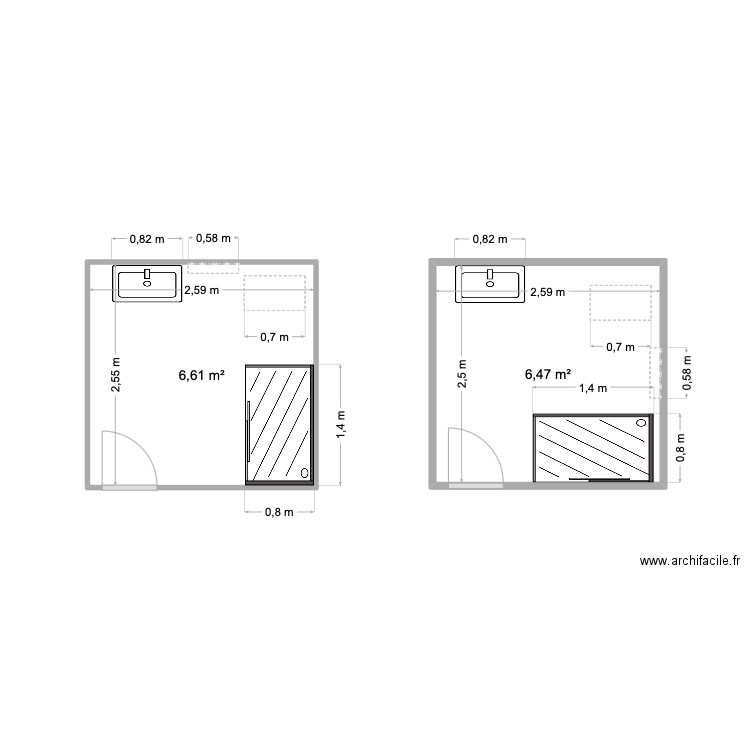 salle de bain gendre. Plan de 2 pièces et 13 m2