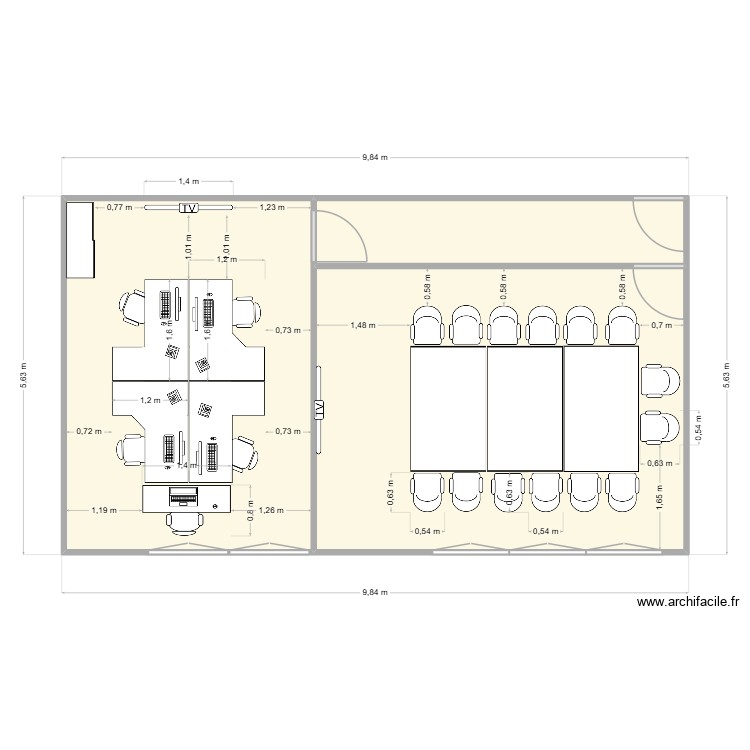 Dimensions et surfaces open space et salle de r&eacute;union. Plan de 0 pièce et 0 m2