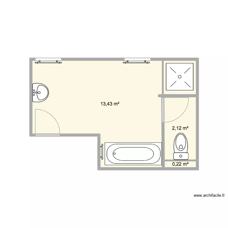 SDB Situation actuelle. Plan de 3 et 16 m² SDB Situation actuelle. Plan de 3 et 16 m²