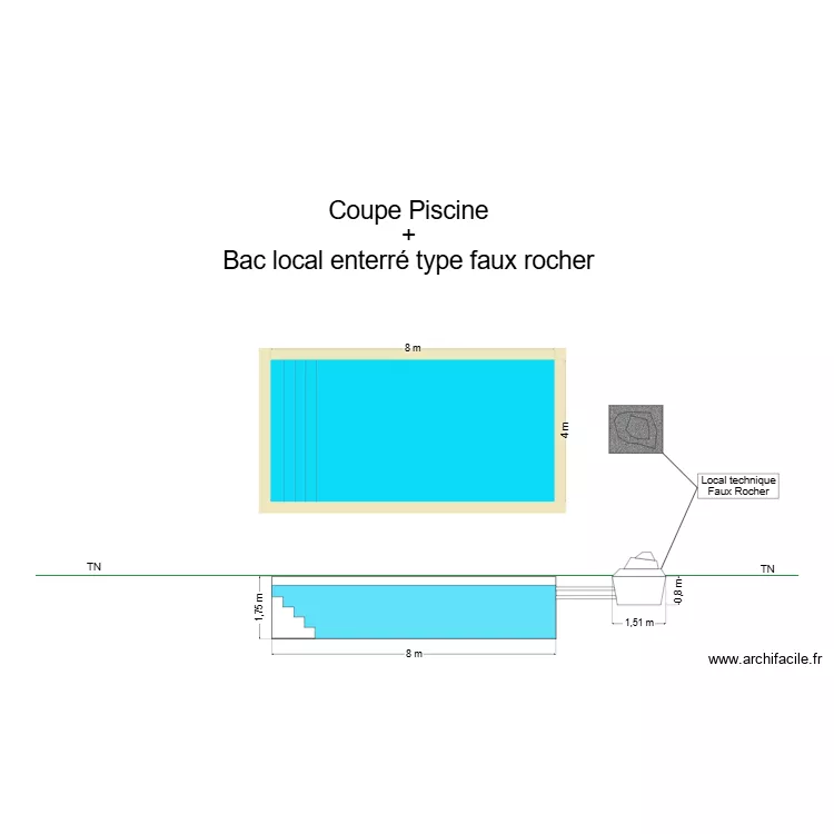 Cros d'amic coupe piscine. Plan de Cros d'amic coupe piscine. Plan de