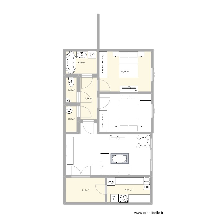 T3 Courbevoie. Plan de 7 pièces et 33 m2
