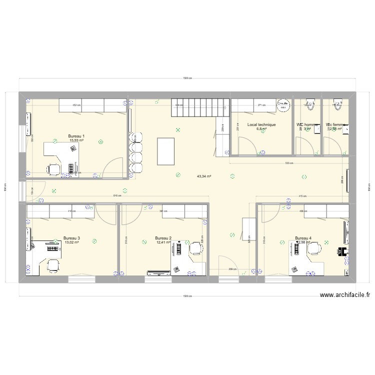 Bureaux St Victor. Plan de 13 pièces et 223 m2