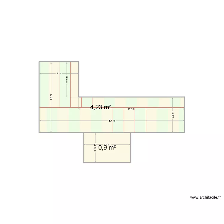 Couloir Maryline. Plan de 2  et 5 m²