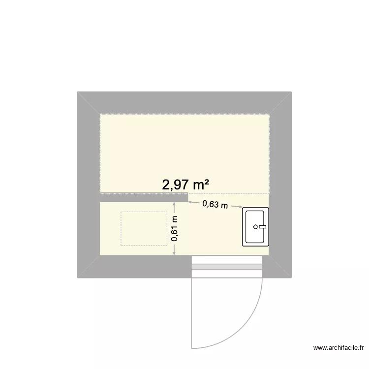 NUIKI - Salle de bain PG. Plan de 1  et 3 m²