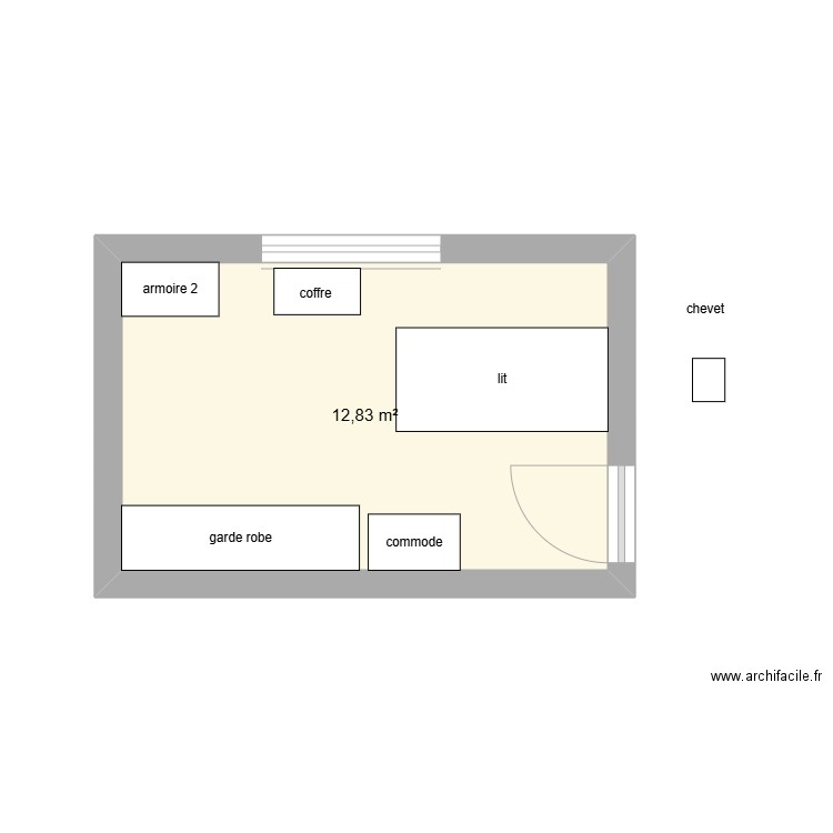 chambre. Plan de 1 pièce et 13 m2