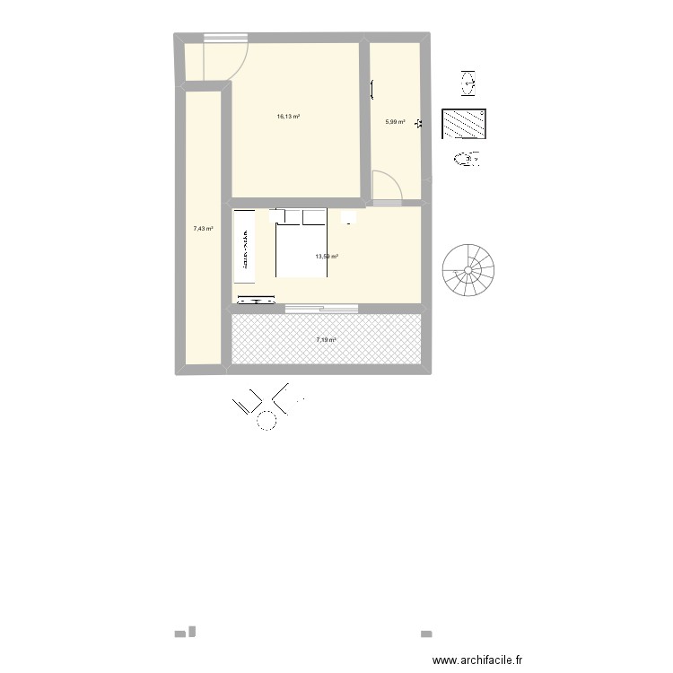 Lotfi. Plan de 5 pièces et 50 m2