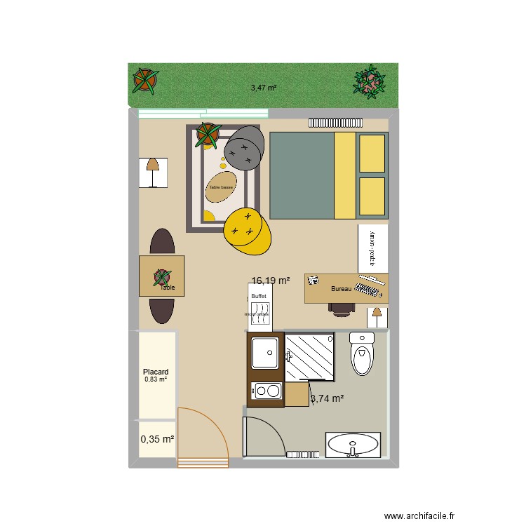 AppMontpellier bis. Plan de 4 pièces et 25 m2