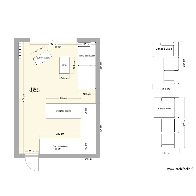 Yohana DUKHAN. Plan de 1 pièce et 31 m2