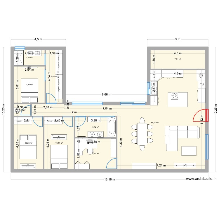 Plan constrcution maison en U. Plan de 0 pièce et 0 m2