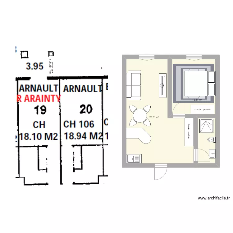 Lot 19 & 20_T2 à renover. Plan de Lot 19 & 20_T2 à renover. Plan de