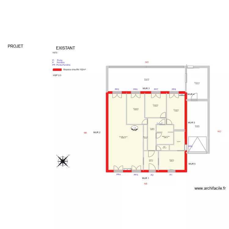 CECILLON_ Existant. Plan de 15  et 166 m²