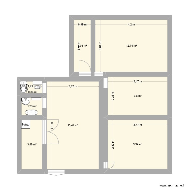 TD4 amenagement jeunes parents. Plan de 8 pièces et 54 m2