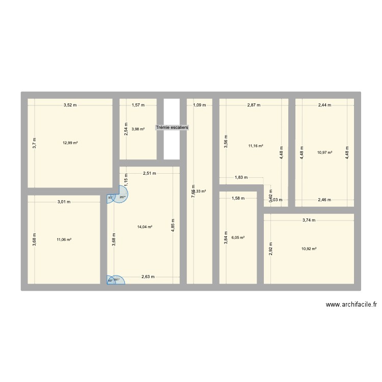 Plan immeuble RDC après travaux. Plan de 10 pièces et 91 m2