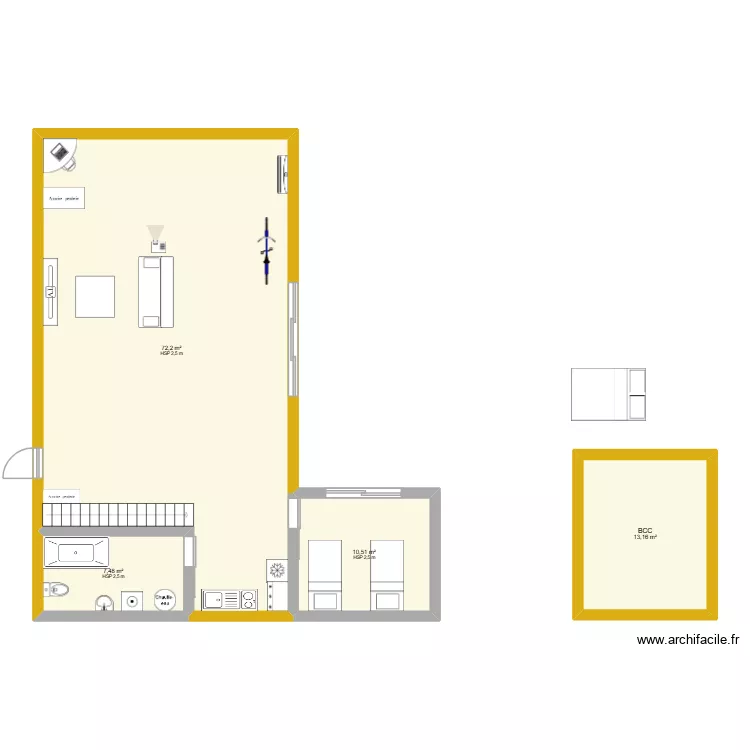 Plain-pied 80m&sup2; + mezzanine bis. Plan de 4  et 103 m²