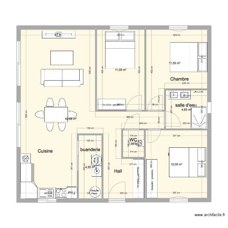 mason 3 chambres. Plan de 7 pièces et 88 m2