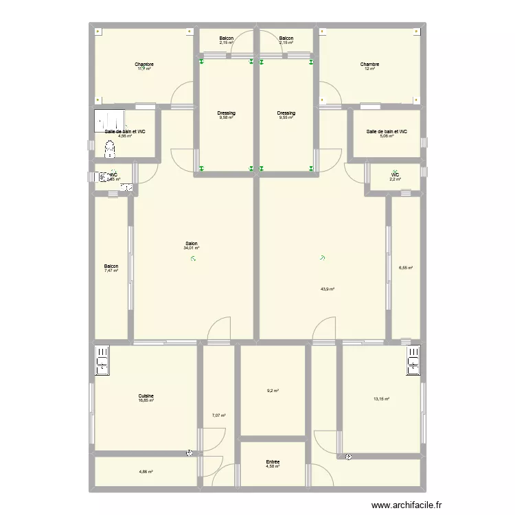 Etage_Apts scind&eacute;s. Plan de 
