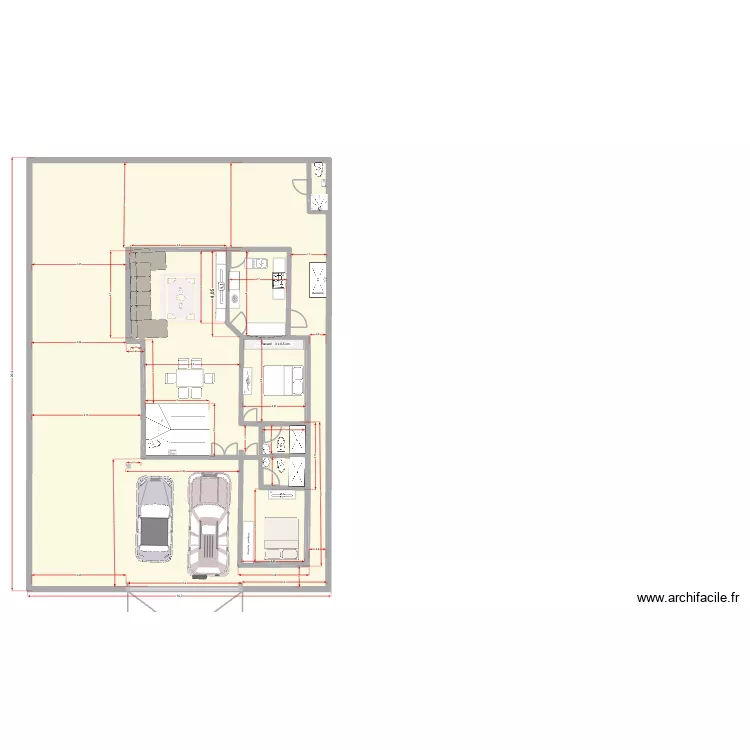 Plan Rez de chauss&eacute;e avec m&eacute;sures. Plan de 2  et 289 m²
