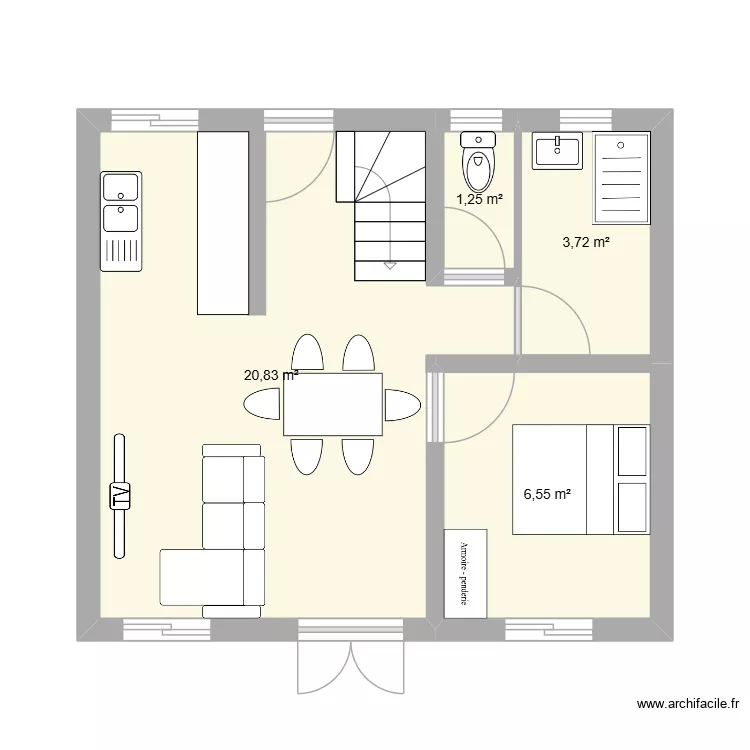 SEVAYE RDC. Plan de 4  et 32 m²