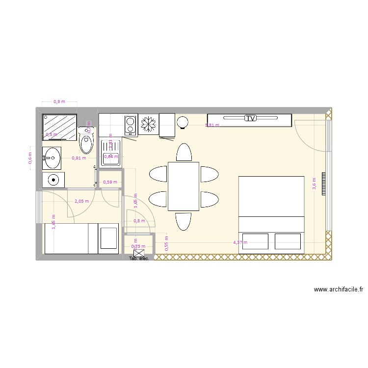 GB 1erD APRES. Plan de 6 pièces et 26 m2